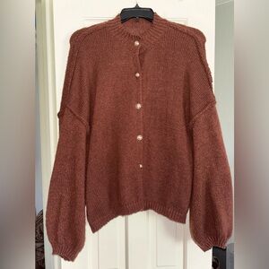 Chocolate Brown Women's Knit Cardigan | Oversized | Gold Buttons | Long Sleeve